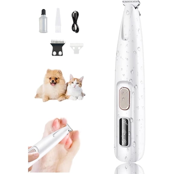 Rechargeable Furry Basics Pet Hair Trimmer , Multifunctional, Waterproof Dog Paw Trimmer with LED Light, 50db Low Noise Cordless Dog Hair Trimmer for Paws Eyes Ears Face