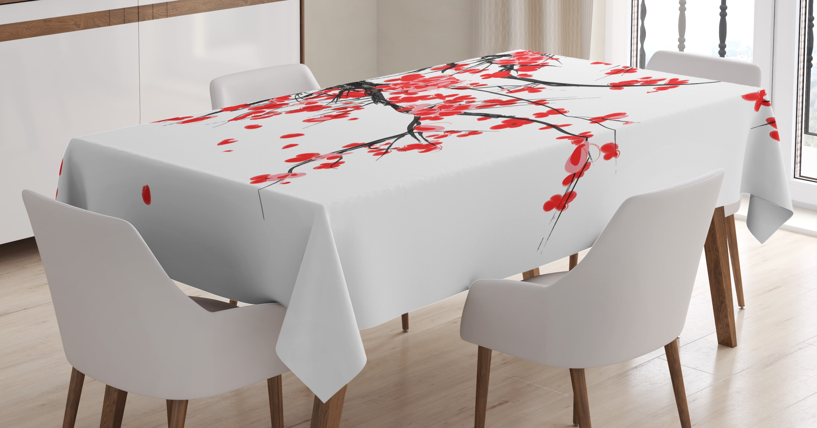 Floral Tablecloth, Japanese Cherry Blossom Sakura Blooms Branch Spring