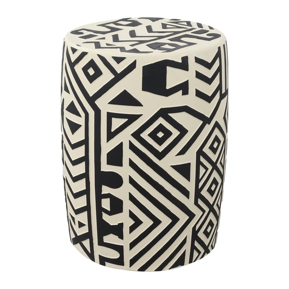 JONATHAN Y Rafi 17.75" MidCentury Modern Geometric Drum Garden Stool, Black/Cream