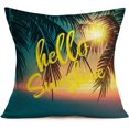 thumbnail image 1 of Throw Pillow Case Cover Hello Sunshine Quotes with Sunset Clouds Tropical Coconut Palm Leaves Polyester Linen Pillow Case for Decorative Bedroom Sofa Couch Pillow Cushion Covers 18x18 Inch, 1 of 2