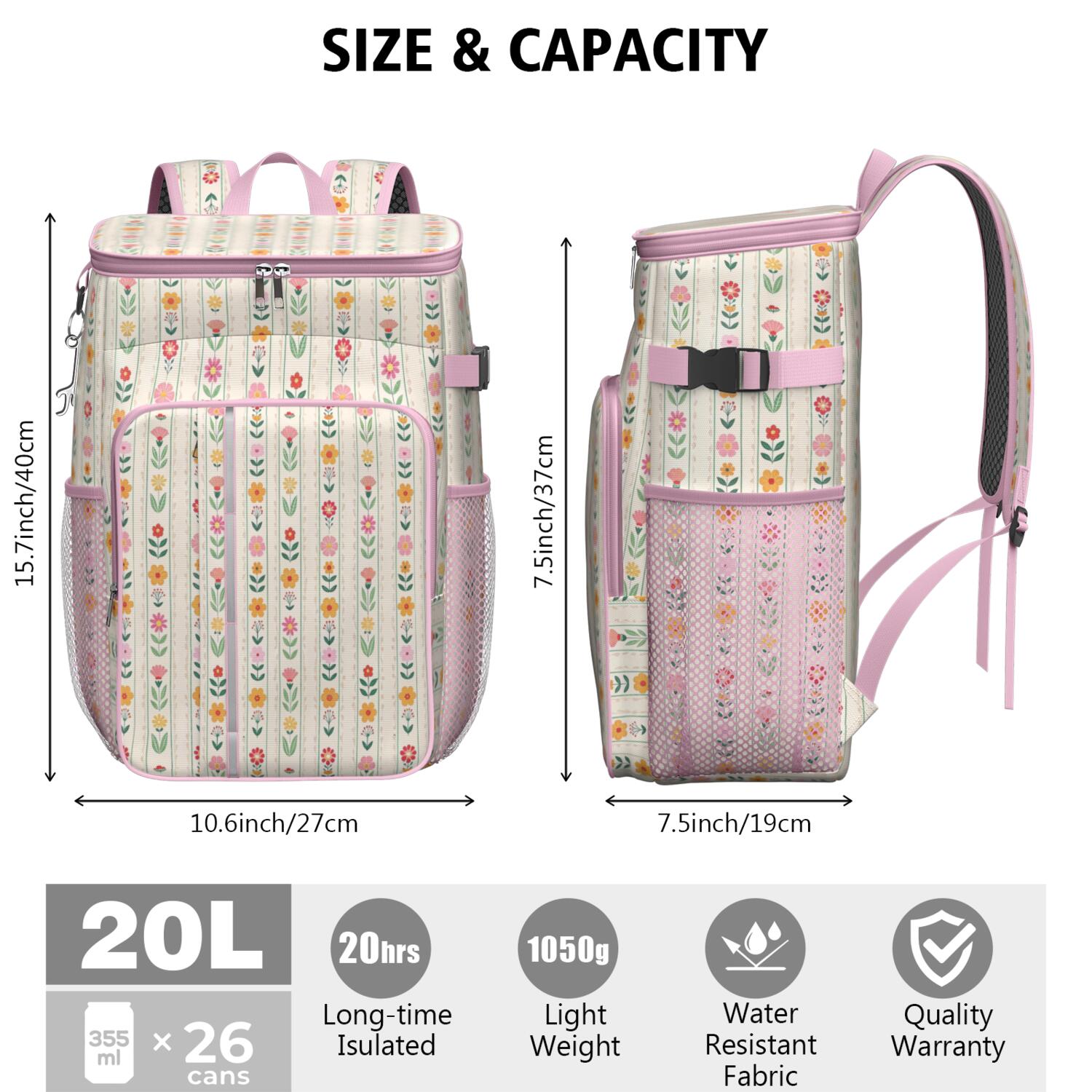Travel Cooler Bag - Pioneer Flower Camping Beer Cooler Backpack with Bottle Opener- Waterproof Insulated Picnic Backpacks - Cooler Bag for Beach