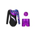 thumbnail image 2 of iiniim Leotards Gymnastics for Girls Kids Sequins Long Sleeve Dance Bodysuit with Athletic Shorts Outfits Dancewear A Neon Starry 8, 2 of 7