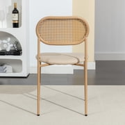 COSVALVE Set of 2 Boho Dining Chairs with Rattan Back, Upholstered Cane, Metal Legs