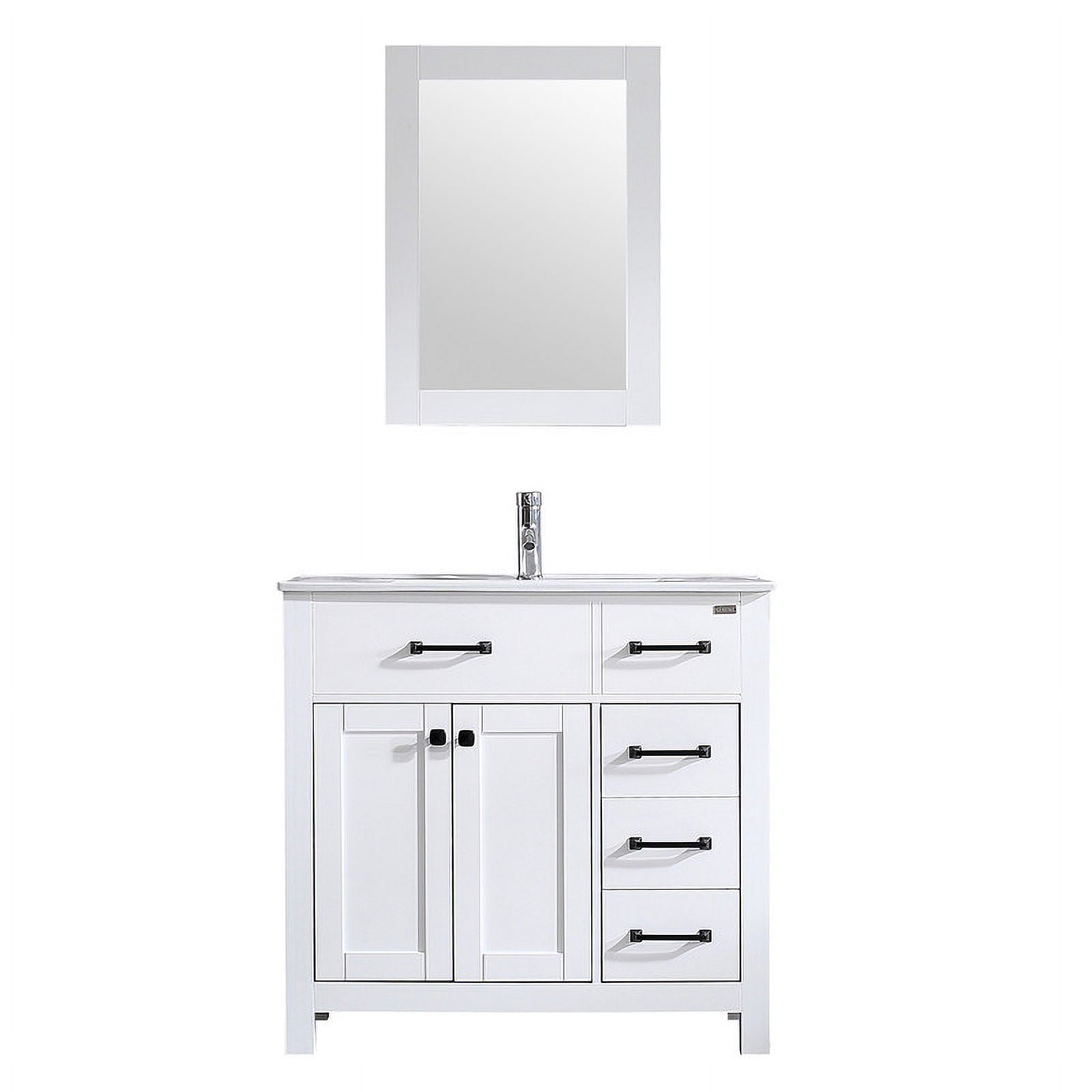 Wonline 36" Luxurious Bathroom Vanity with Sink Top,Modern Bathroom Vanities with 2-Door and 5 Drawers Cabinet,Undermount Ceramic Sink,White