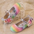 thumbnail image 4 of Rainbow Sequin Dress Shoes for Girls Bling Bow Toddler Kids Low Heels Princess Ballet Flats Birthday Party, 4 of 6