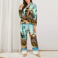 thumbnail image 2 of Salouo Iconic Global Landmarks Pattern Women's Pajamas Set Long Sleeve Button Down Sleepwear Soft Pj Lounge Sets for women 2 Piece Pjs Set with Long Pants-XX-Large, 2 of 7