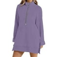 thumbnail image 3 of UTSJKR Half Zip Pullover Women Cute Oversized Mock Neck Sweatshirt Side Split Tunic Sweatshirt Spring Fleece Pullover with Pockets Purple XXL, 3 of 7