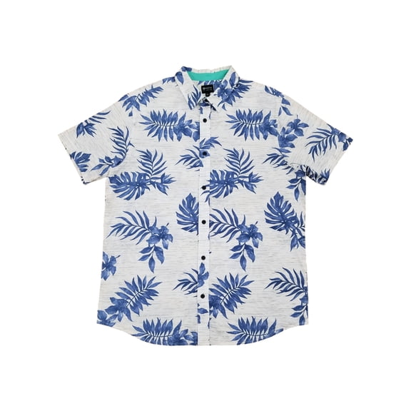 Matix Mens White Palm Tropical Hawaiian Short Sleeve Button-Up Woven Shirt L