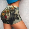 thumbnail image 4 of Fotbe Floral Rhino With Birds Shorts Sin Costuras – Shorts Deportivos de Cintura Alta para Mujer, Elásticos para Gimnasio, Yoga, Running o Ciclismo-Small, 4 of 8