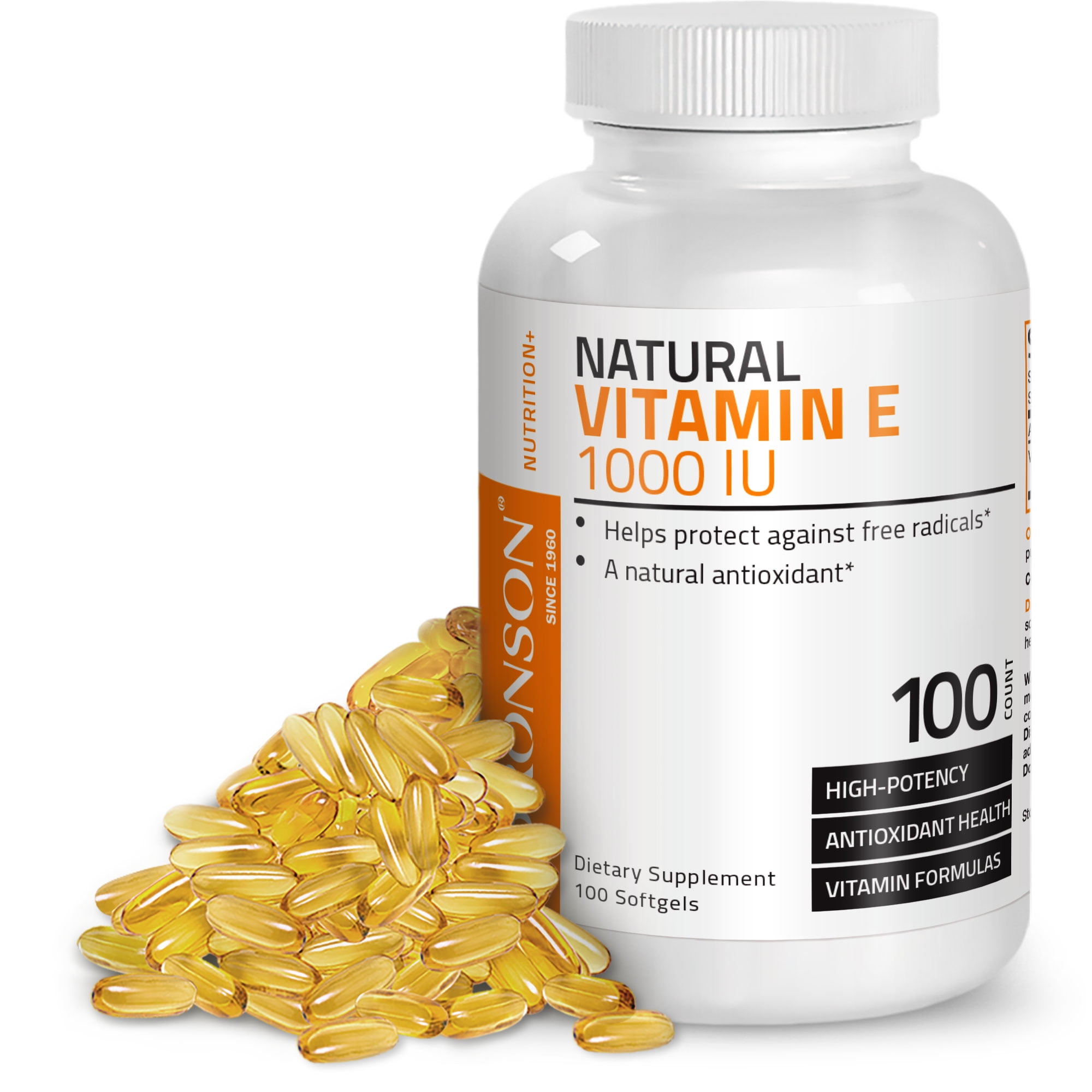 Bronson Natural Vitamin E 1000 IU, Powerful Antioxidant Support 100 ...