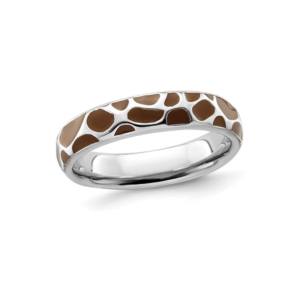 Sterling Silver Polished Enameled Animal Print Band Ring