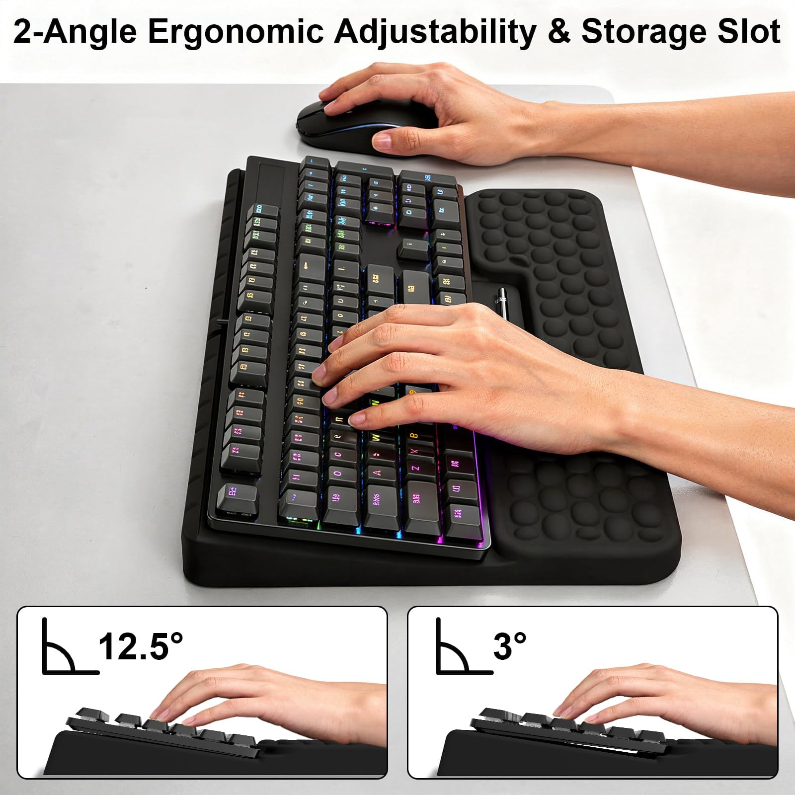 Stand With Wrist Rest  Computer Pad Support Riser Holder Lift Tray Soft Memory Foam Desk For Office Home School - Black