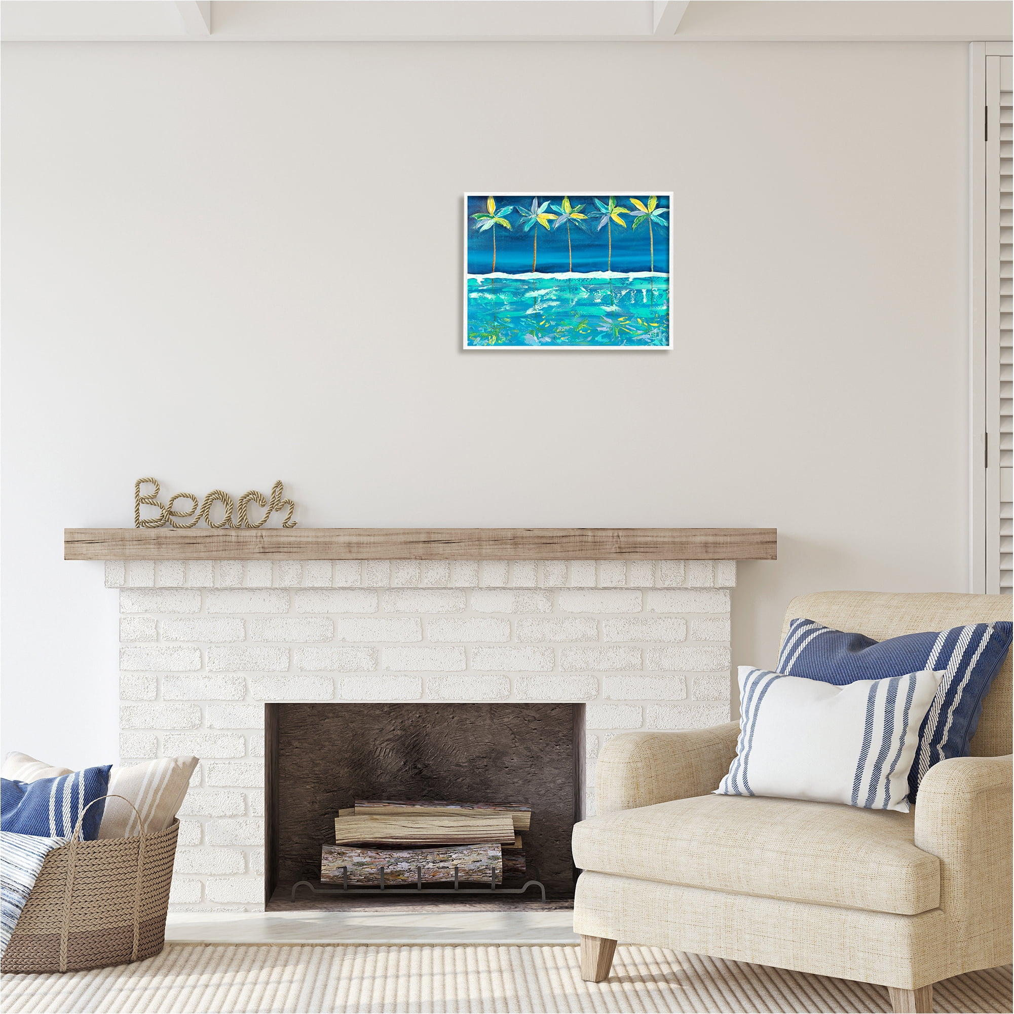 Stupell Industries Blue Abstract Palms Landscape Painting White Framed Art Print Wall Art, 20 x 16