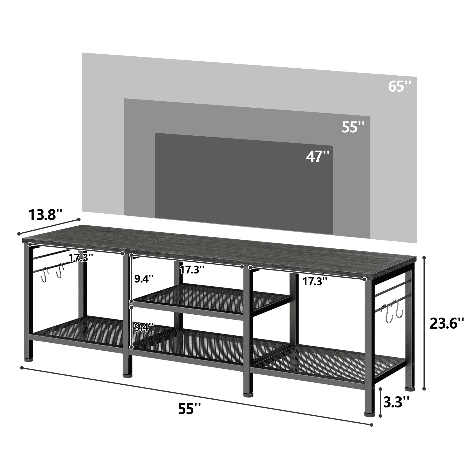Tydimor Modern TV Stand for TVs up to 65" TVs, Media Console Table for Living Room, Entertainment Center with Storage, Light Black Oak
