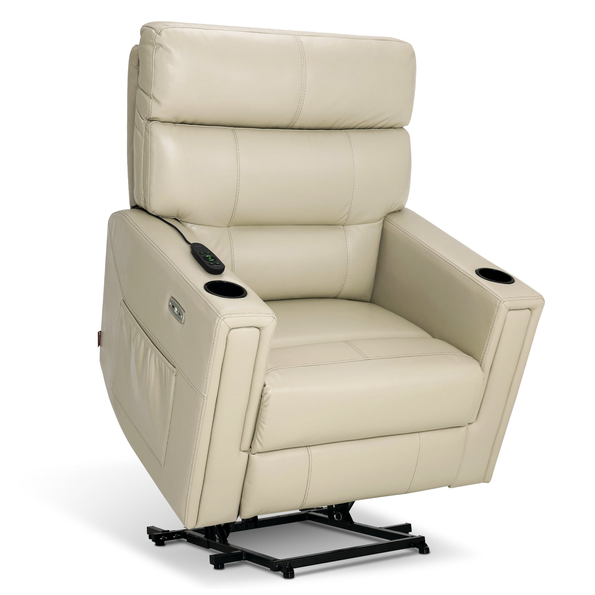MCombo 380lbs Oversized Dual Motors Lay Flat Power Lift Recliner Chair with 27'' Extra-Wide Seat for Heights 5'7''-6'6" Big and Tall People, Faux Leather(Cream White)