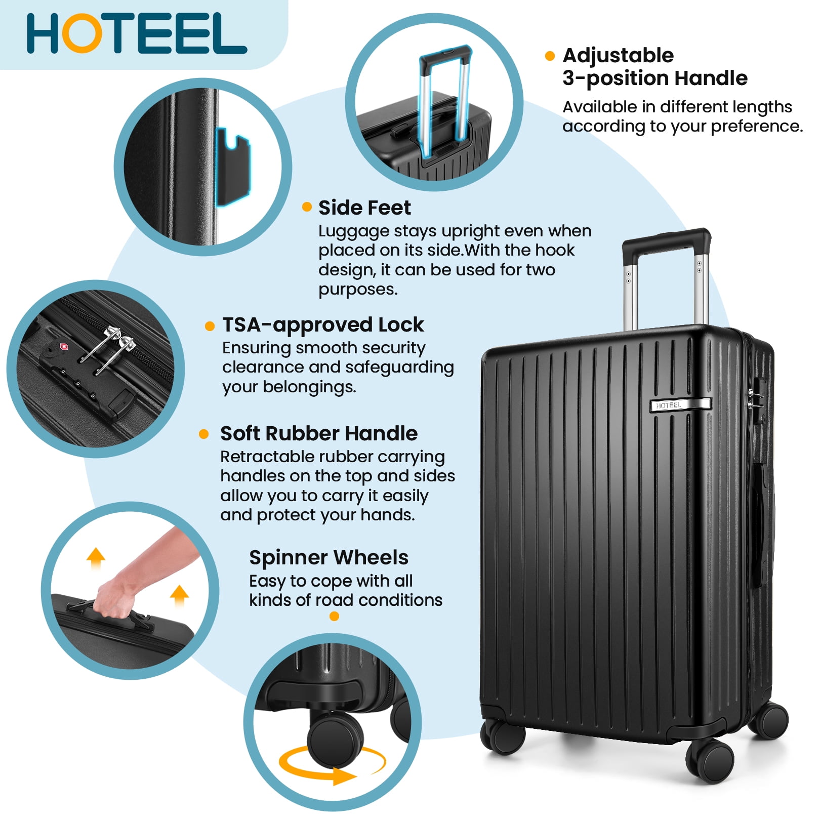 HOTEEL 20in Luggage Sets 3 Piece, PC Hardshell Suitcase with Spinner Wheels TSA Lock, Lightweight Travel Carry on Luggages with Luggage Bag&Toiletry Bag for Women and Men