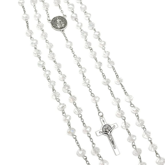 12 X Wholesale Bulk saint benedict Crystal Rosary necklace 18 inches drop down for Baptism , Wedding , Religious Favor /Baptism Favor/baby shower/