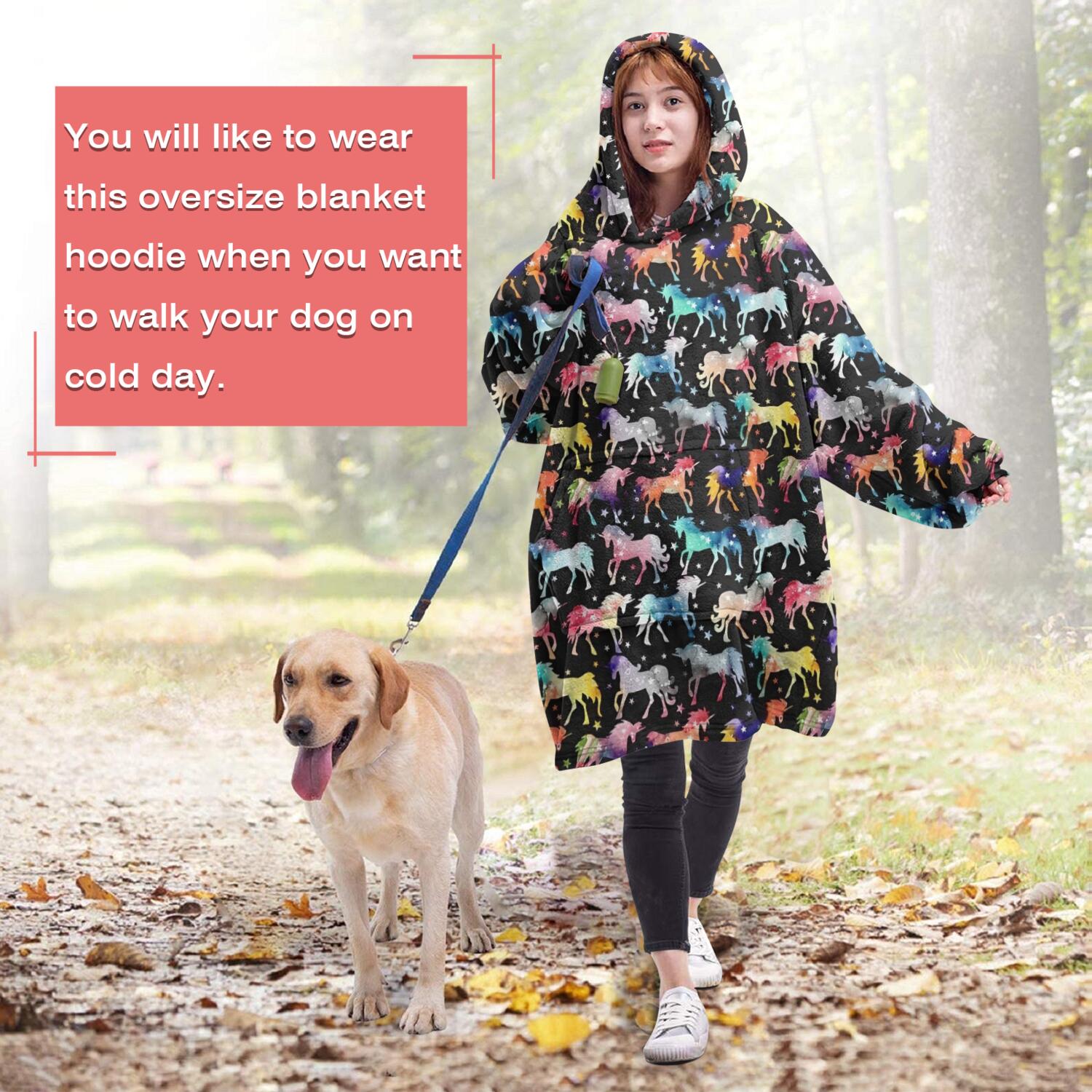 Wearable Oversized Blanket,Black Colorful Horse Pattern Wearable Blanket Hoodie for Adults,Cozy Hooded Blankets with Super Pockets,Super Warm Fuzzy Pullover for Women & Men