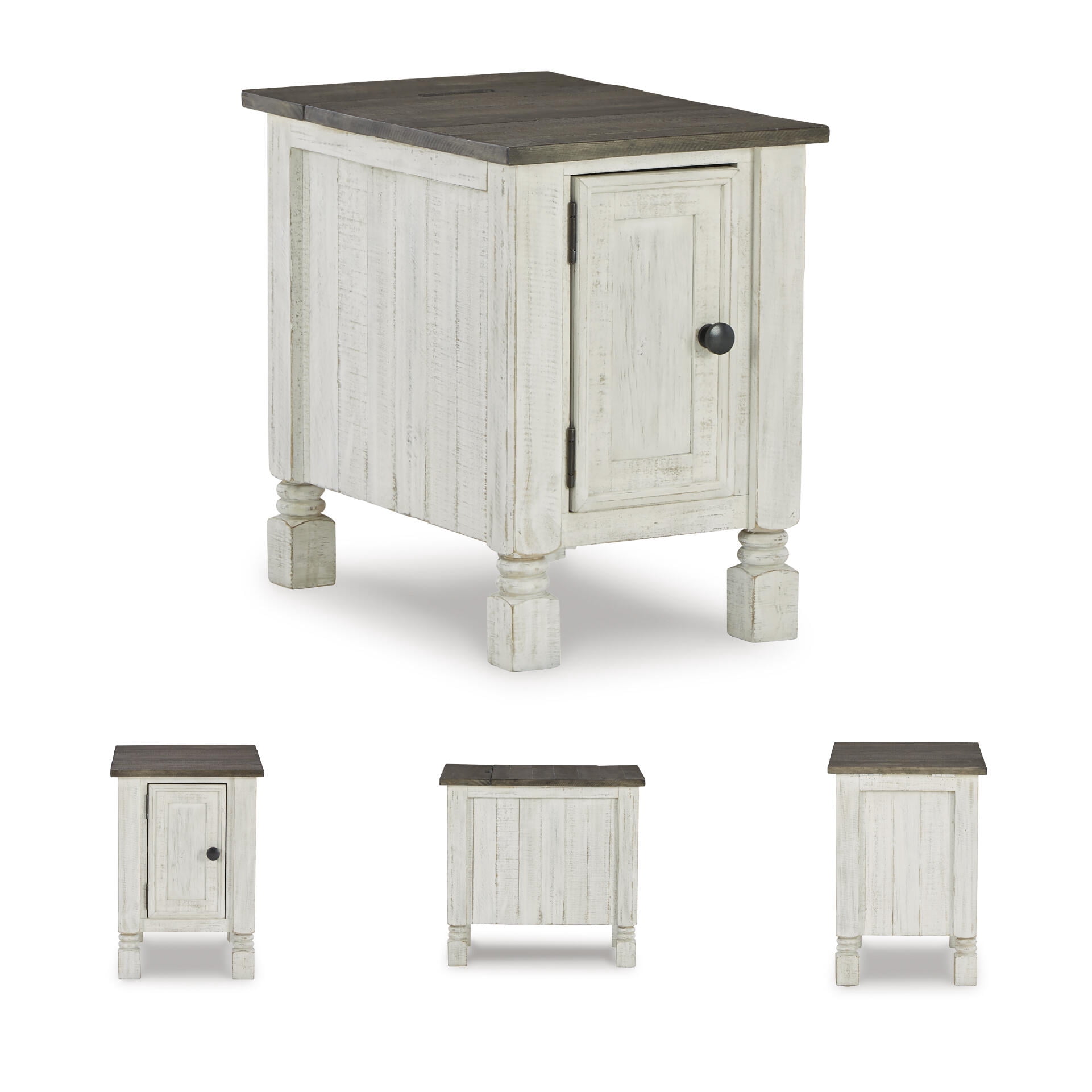 Signature Design by Ashley Havalance Chairside End Table with USB Charging, White/Gray