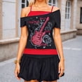 thumbnail image 2 of DHFJKG Summer T Shirts For Women Short Sleeve Off The Shoulder Asymmetrical 2 In 1 Top Vintage Clothing, 2 of 5
