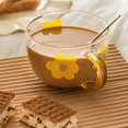 thumbnail image 4 of Taza de leche de vidrio de 500 ml con estampado de flores, con cuchara rosa, 4 of 5