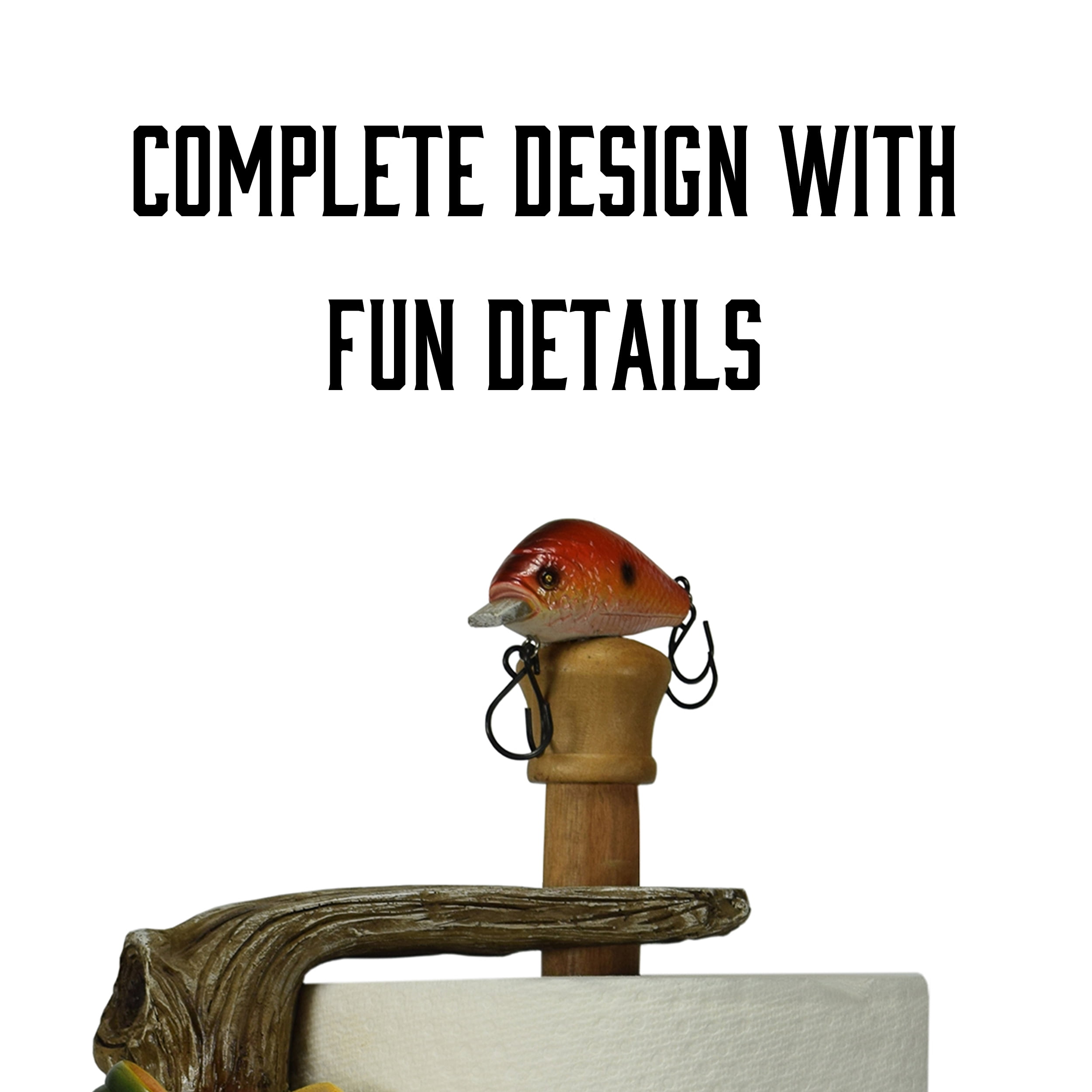 Rivers Edge Products Countertop Paper Towel Holder, Unique Resin and Wood Paper Towel Holder, Novelty Napkin Roll Holder for Counter, Giftable Animal Paper Towel Stand, Largemouth Bass