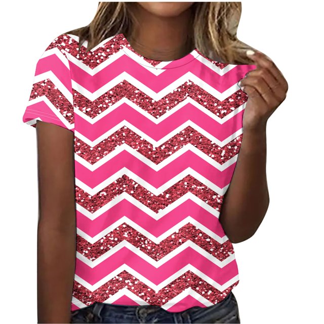 T-Shirt à Manches Courtes Rayé Décontracté pour Femmes, Col Rond Imprimé, Tissu Imitation Coton Doux pour Usage Quotidien