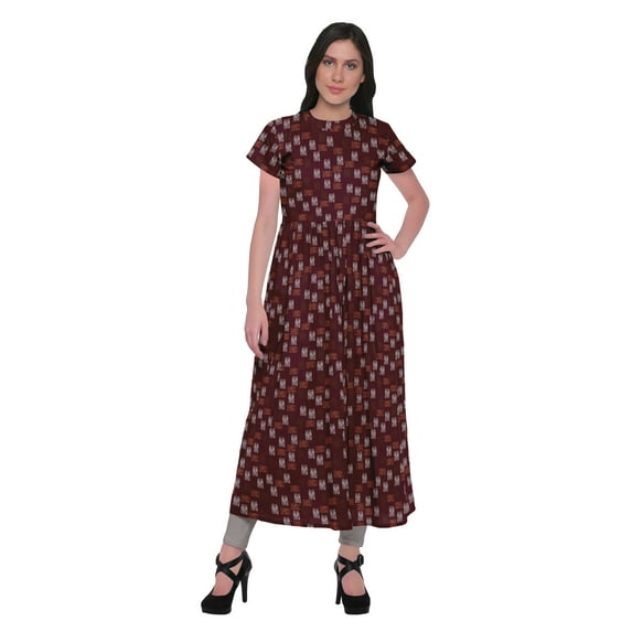 Moomaya Printed Short Sleeve Front Slit Tunic Dresses For Women Indian Clothing