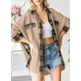 thumbnail image 2 of Womens Waffle Knit Plaid Shacket Boyfriend Button Down Shirt Jacket Loose Long Sleeve Tops, 2 of 11