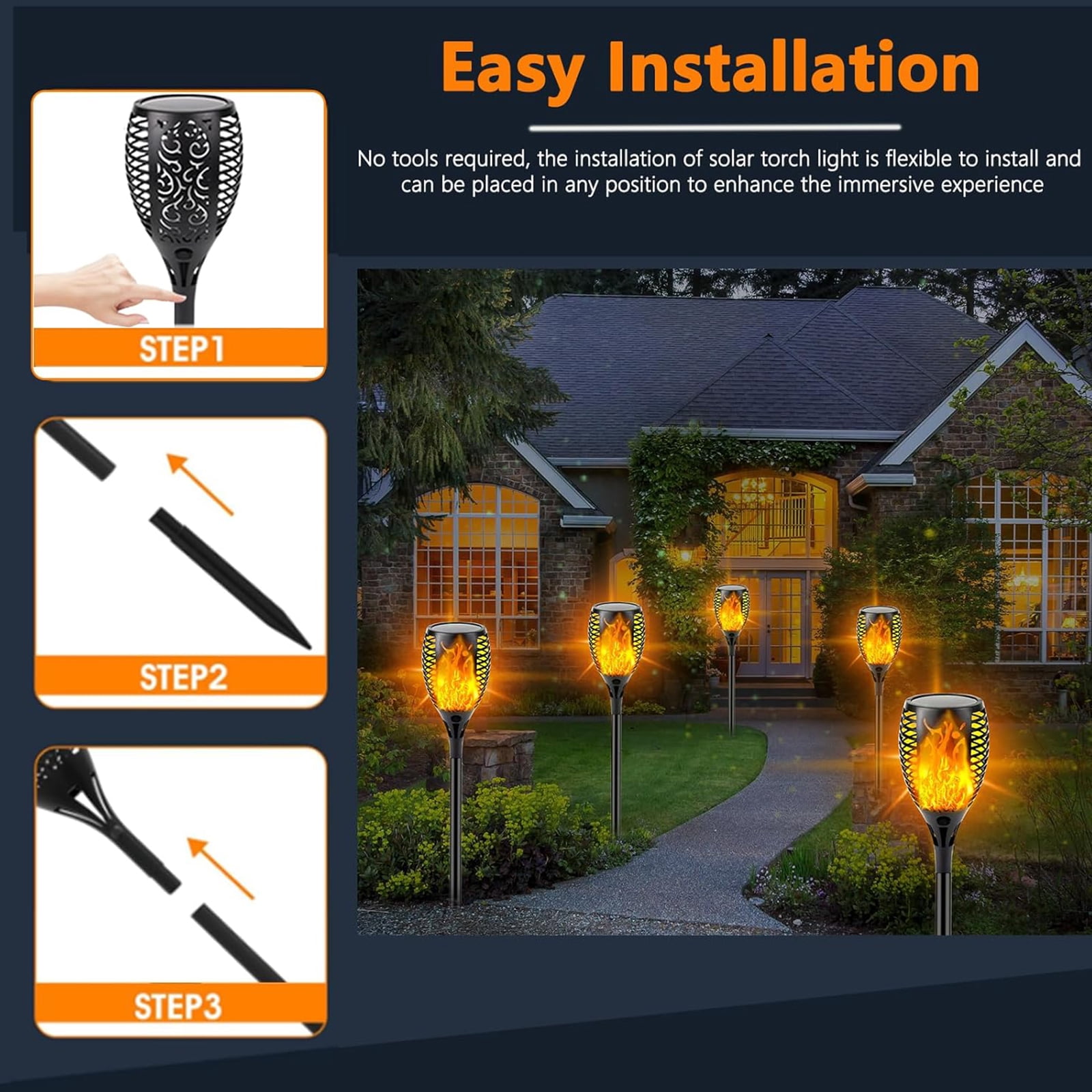 Ele-mall2024 Solar Tiki Torches, Flickering Flame & Waterproof, Solar Powered, 12-Pack