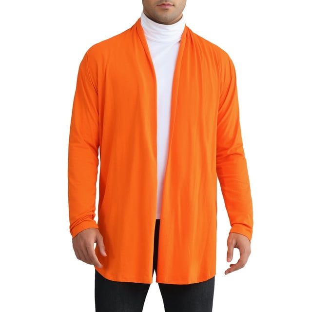 CHAQUETA CHIC para Hombres Cardigan con Solapa Larga de Manga Regular Ajuste Abierto Frontal Naranja