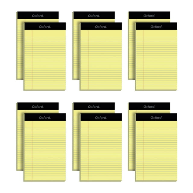 Legal Pads Oxford, papel amarillo con rayas estrechas, 5 x 8 cm, paquete de 12 unidades