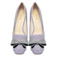 thumbnail image 2 of YDN Women Square Toe Double Rhinestone Bow Pumps Low Chunky Heel Slip On Shoes for Wedding Club Event Size 5.5 Lavender, 2 of 4