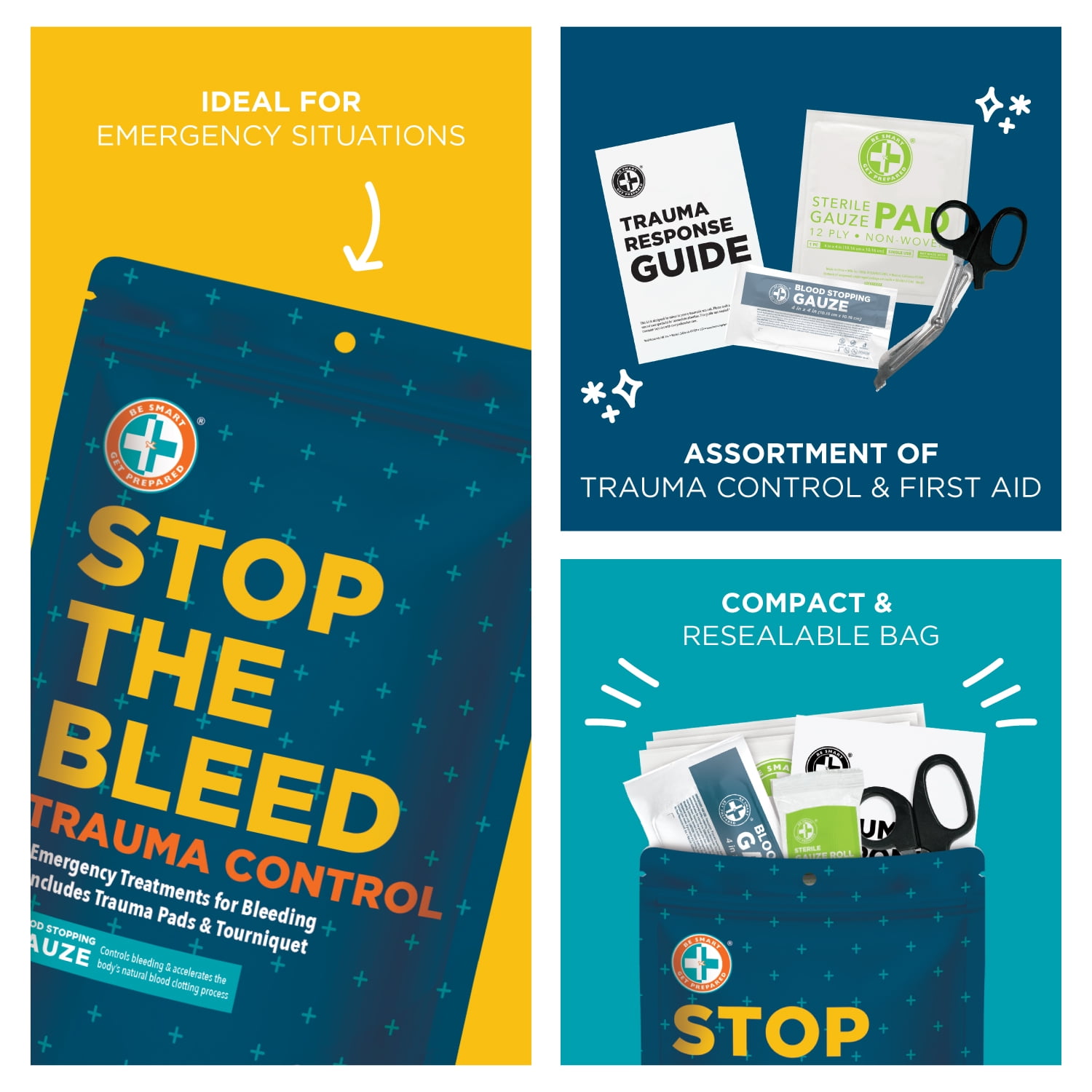 (3 pack) Stop The Bleed Trauma Control, 10 Pieces by Be Smart Get Prepared - medium size