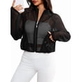 thumbnail image 3 of Women'S Mesh Sheer Zip Up Jacket Mock Neck Light-Weight Athletic Outerwear with Pockets Black S, 3 of 10