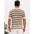 thumbnail image 3 of DARING DIVA Men's Wave Crochet Hollow Out Button Down Striped Shirts XL Brown, 3 of 7