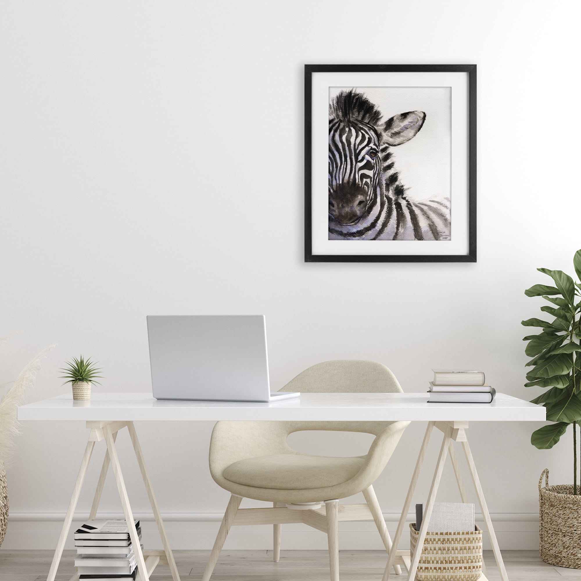 Stupell Industries Zebra Portrait on White Black Framed Print Under Glass, design by George Dyachenko
