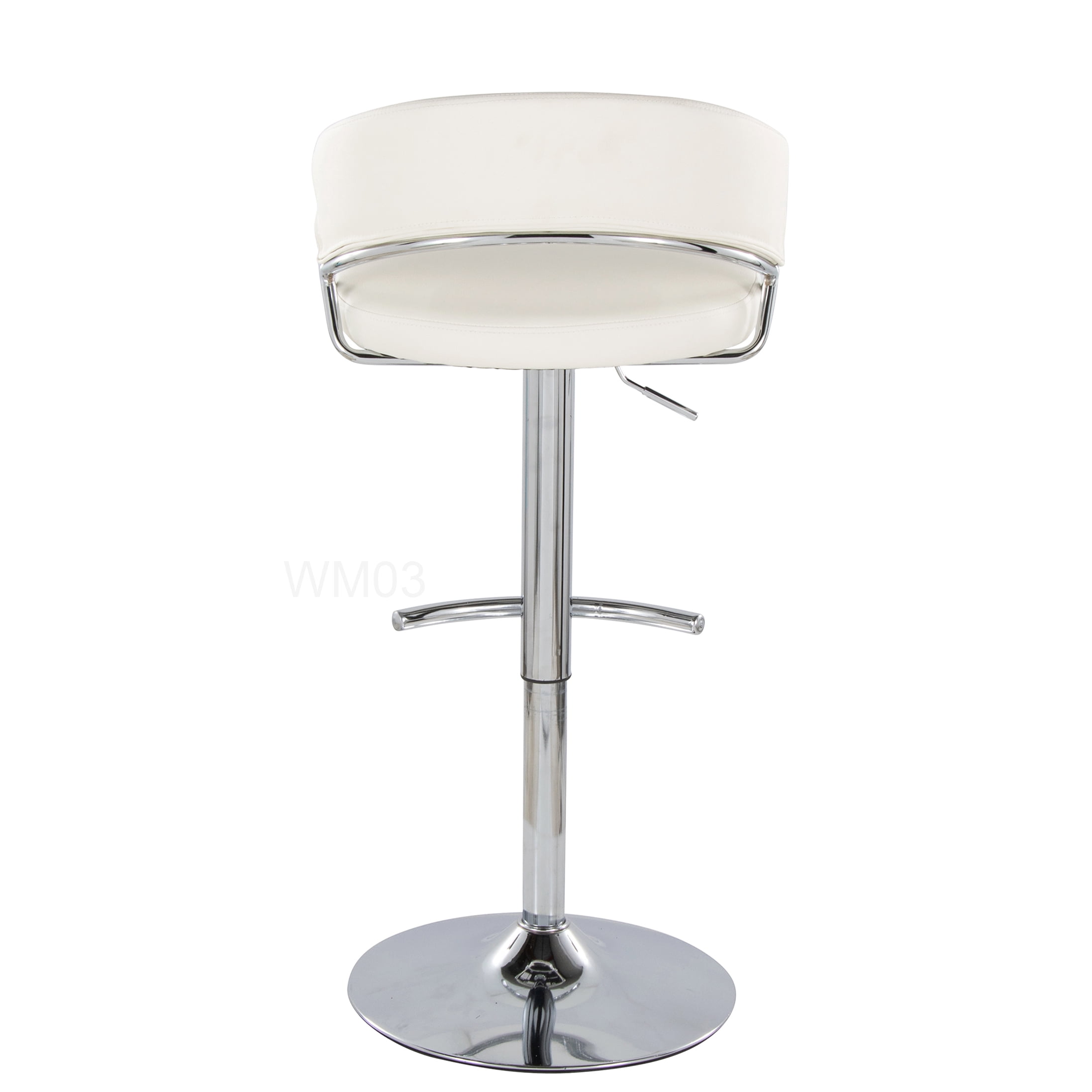 Modern Swivel Bar Stools Set of 2, White PU Leather Adjustable Height Chair with Chrome Footrest