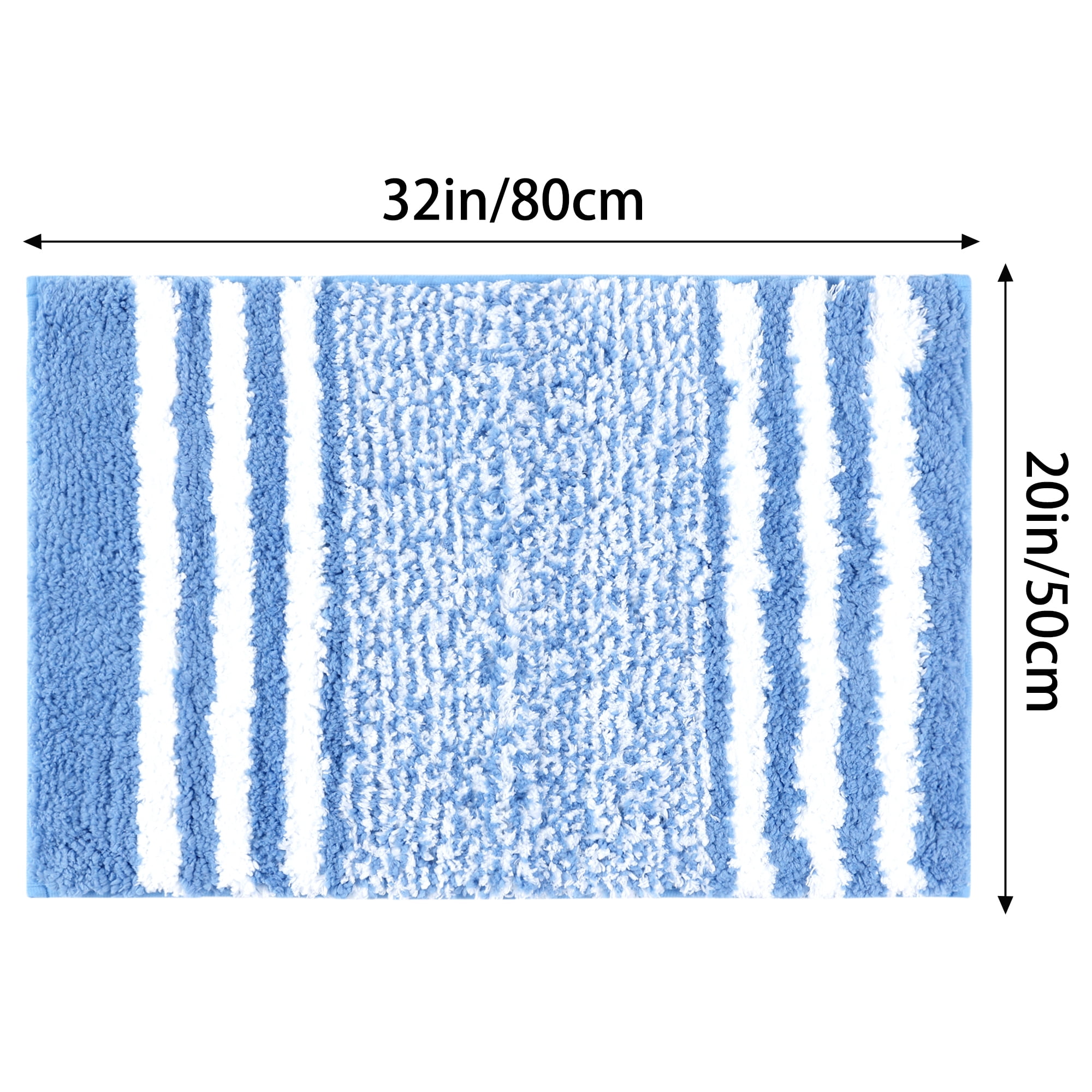 Unique Bargains 2 Pcs Microfiber Fluffy Striped Bath Rugs Non-Slip Absorbent Floor Mat Blue 20" x 32"