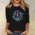 thumbnail image 2 of YUGYXL 3/4 Length Sleeve Tshirts for Women Mardi Gras Carnival Printed Shirts Ladies Crew Neck Basic Fit Clothes Lounge Soft Tunic Tees Celebration Parade Tops Sales, 2 of 5