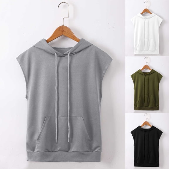 SOFTCCLO Girls Short Sleeve Hoodie Tops Solid Color Drawstring Pocket Casual Hooded Sweatshirt Kids Tops 3-4Y