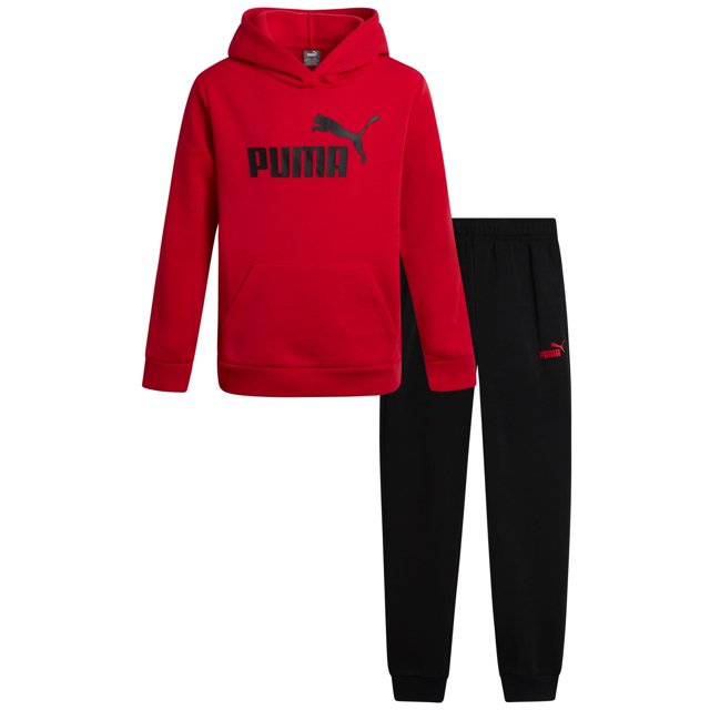 Sudadera con capucha de forro polar PUMA para niños de 8 a 16 años, color rojo y negro