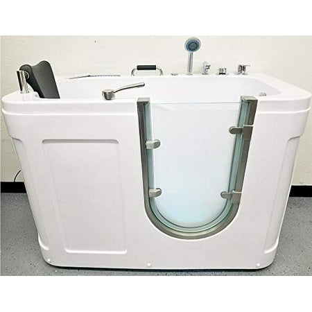 Air Massage Bathtubs 54 Inch Walk In Bathtub Whirlpool Jetted SPA Tub Air Massage Jets Twin Drain System Shower Wand In-line Heater Remote Control R/L Corner Fitting Models SYM5626-sds White ()