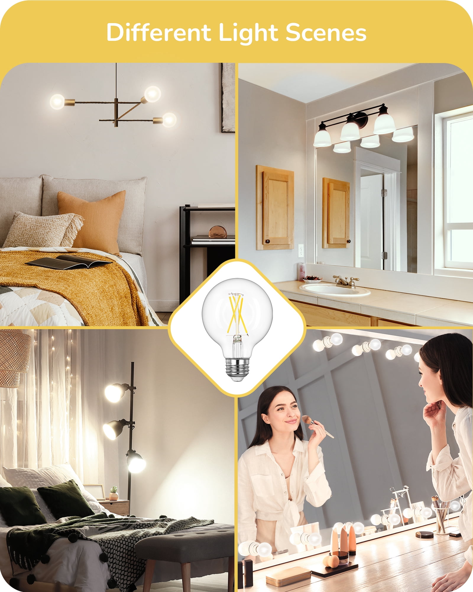 EDISHINE 6 Pack G25 Globe Light Bulbs, Dimmable Vintage LED Edison Bulbs, CRI90+ 5W Equivalent 60W, Clear LED Filament Vanity Light Bulbs, 5000K Daylight White, 500LM, E26 Base, UL Listed