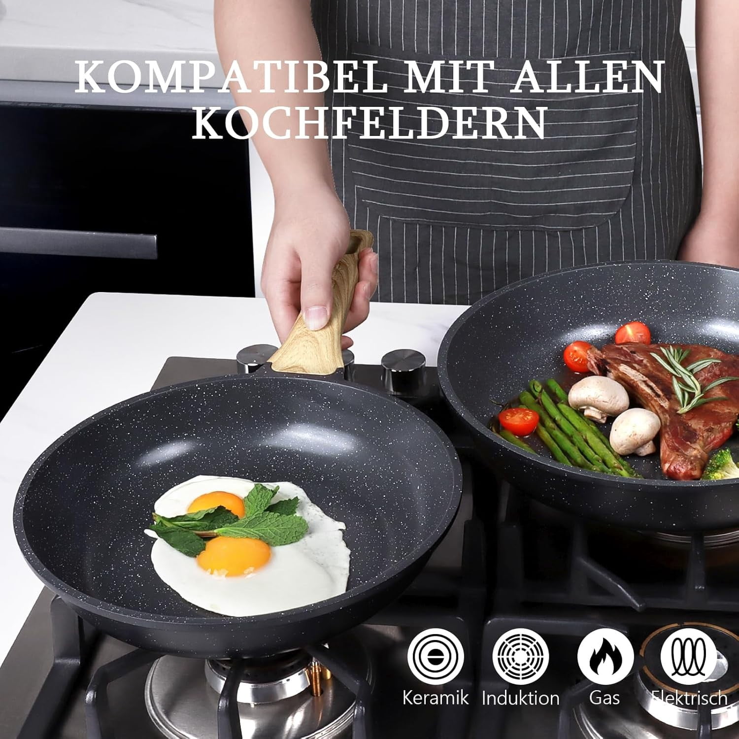 XKHZJL Ceramic Nonstick Frying Pan - Healthy Non-Toxic Non Stick Skillet Omelette Pans, Induction Compatible Chef Pan, PFAS & PFOA-Free, Dishwasher Safe, Stay Cool Handles