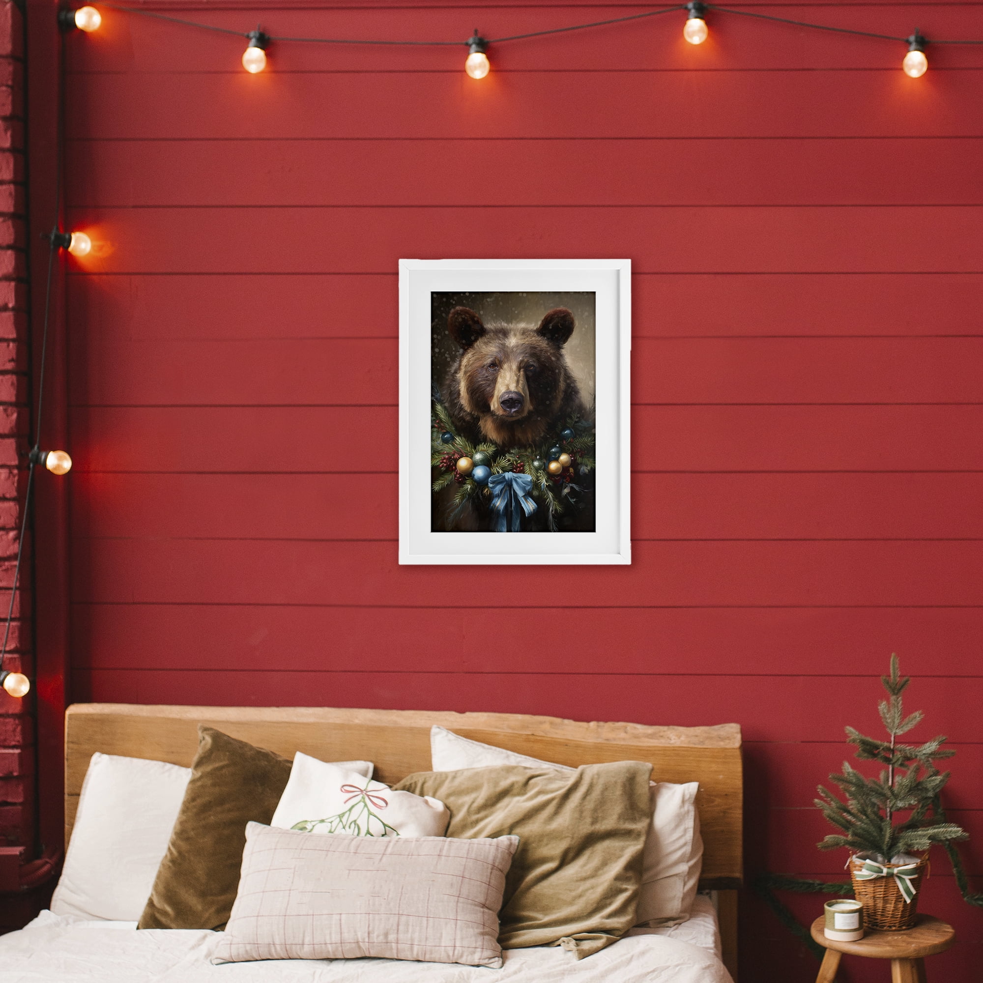 Stupell Industries Christmas Grizzly with Wreath White Framed Print Under Glass, design by Tina LeCour