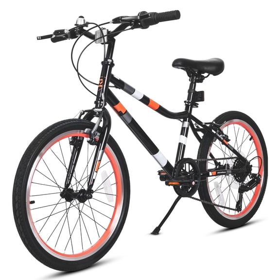 Hykolity 20 Inch Kids Mountain Bike Boys Girls 7 Speeds Youth Bicycle For Ages 8-13 Children MTB All-Terrain Tires Front And Rear V-Brakes Drivetrain, Black Red