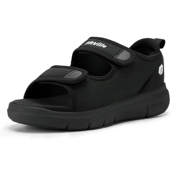 FitVille Wide Open Toe Sandals for Men Summer Comfort Walking Shoes with Arch Support, Black, 9 Wide
