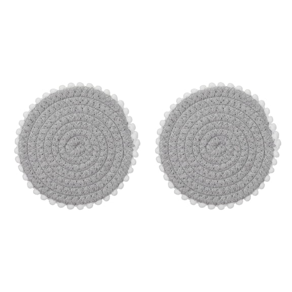 2Pcs Round Braided Placemats, 5.3" Woven Floral Edge Placemats Kitchen Table Place Mats for Farmhouse Decor(Grey)