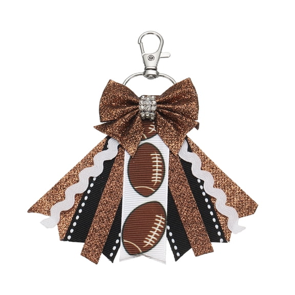 Uxcell Sports Themed Cheer Bow Keychain, Cute Cheerleader Gifts Key Chains for Women Girls Backpack Purse Keyring Schoolbag Pendant, Brown